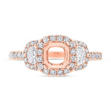 1.00ct 18k Rose Gold Diamond Semi-mount Ring for 6x6mm Center