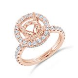 0.92ct 14k Rose Gold Diamond Semi-mount Ring for 2.00ct Center