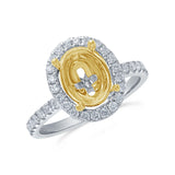 0.35ct 14k Two-tone Gold Diamond Oval Semi-mount Ring for 9x7mm Center Size 6.5