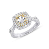 0.94ct 14k Two-Tone Gold Diamond Semi-mount Ring for 5x5mm Center