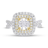1.24ct 14k Two-Tone Gold Diamond Semi-mount Ring 6.5x6.5mm Center