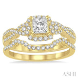 3/4 Ctw Diamond Bridal Set with 1/2 Ctw Princess Cut Engagement Ring and 1/6 Ctw Wedding Band in 14K Yellow Gold