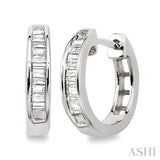 1/10 Ctw Baguette Cut Diamond Huggie Earrings in 14K White Gold