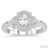 5/8 Ctw Lattice Shank Oval and Round Cut Diamond Ladies Engagement Ring with 3/8 Ct Oval Cut Center Stone in 14K White Gold