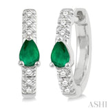 4X3 MM Pear Cut Emerald and 1/10 Ctw Round Cut Diamond Petite Huggie Earrings in 10K White Gold