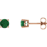 14K Rose 5 mm Lab-Grown Emerald Earrings