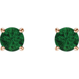 14K Rose 5 mm Lab-Grown Emerald Earrings