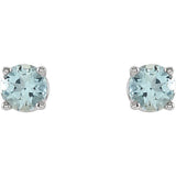 14K White 4 mm Natural Aquamarine Earrings