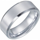 White Tungsten 8 mm Beveled-Edge Comfort-Fit Band Size 14