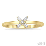 1/10 Ctw Cross Baguette and Round Cut Diamond Petite Fashion Ring in 10K Yellow Gold