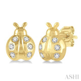 1/10 Ctw Ladybird Round Cut Diamond Petite Earrings in 10K Yellow Gold
