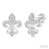 1/20 Ctw Fleur De Lis Round Cut Diamond Petite Earrings in 10K White Gold