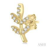 1/8 Ctw Leaf Motif Round Cut Diamond Petite Fashion Earrings in 10K Yellow Gold