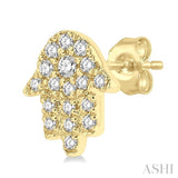1/8 Ctw Hamsa Round cut Diamond Petite Fashion Earrings in 10K Yellow Gold