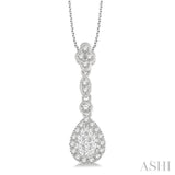 3/8 ctw Pear Shape Halo Lovebright Round Cut Diamond Pendant With Chain in 14K White Gold