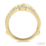 3/4 Ctw Chevron Center Baguette and Round Cut Diamond Insert Ring in 14K Yellow Gold
