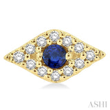 2.0 MM Round Cut Sapphire and 1/10 Ctw Evil Eye Round Cut Diamond Precious Petite Fashion Earrings in 14K Yellow Gold