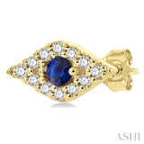 2.0 MM Round Cut Sapphire and 1/10 Ctw Evil Eye Round Cut Diamond Precious Petite Fashion Earrings in 14K Yellow Gold