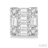 1/6 Ctw Square Shape Baguette and Round Cut Diamond Petite Fashion Earrings in 14K White Gold.
