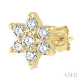 1/6 Ctw Floral Round Cut Diamond Petite Fashion Earrings in 14K Yellow Gold