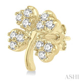 1/10 Ctw Four-Leaf Clover Round Cut Diamond Petite Fashion Earrings in 14K Yellow Gold