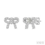 1/8 Ctw Bow Tie Round Cut Diamond Petite Fashion Earrings in 14K White Gold