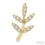 1/8 Ctw Leaf Motif Round Cut Diamond Petite Fashion Earrings in 14K Yellow Gold