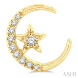 1/10 Ctw Crescent Moon and Star Round Cut Petite Diamond Fashion Stud Earrings in 10K Yellow Gold