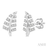 1/10 Ctw Fern Leaf Petite Round Cut Diamond Fashion Stud Earrings in 10K White Gold