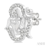 1/6 Ctw Petite Ganesha in 'OM' Symbol Round Cut Diamond Fashion Stud Earrings in 10K White Gold