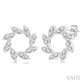 1/10 Ctw Floral Petite Round Cut Diamond Fashion Stud Earrings in 10K White Gold