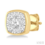 1/2 Ctw Cushion Shape Round Cut Diamond Lovebright Bezel Stud Earrings in 14K Yellow and White Gold