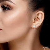 1/2 Ctw Cushion Shape Round Cut Diamond Lovebright Bezel Stud Earrings in 14K Yellow and White Gold