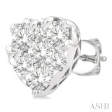 1 Ctw Heart Shape Lovebright Round Cut Diamond Stud Earrings in 14K White Gold