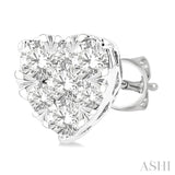 3/4 Ctw Heart Shape Lovebright Round Cut Diamond Stud Earrings in 14K White Gold