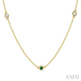2.6 MM Emerald and 3/8 Ctw Round Cut Diamond Precious Station Necklace in 14K Yellow Gold