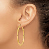 14K Polished 3mm Tube Hoop Earrings