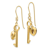 14K Gold Puff Heart Lock and Key Earrings