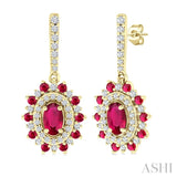 5x3 MM Oval Cut & 1.45 MM Round Cut Ruby and 1/3 Ctw Round Cut Diamond Precious Earrings in 14K Yellow Gold