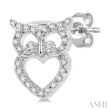 1/6 Ctw Petite Owl Round Cut Diamond Fashion Stud Earrings in 10K White Gold