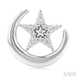 1/10 Ctw Petite Crescent Moon and Star Round Cut Diamond Fashion Stud Earrings in 10K White Gold