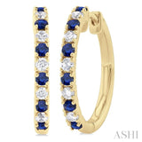 1.80 MM Round Shape Sapphire and 1/4 Ctw Round Cut Diamond Precious Hoop Earrings in 10K Yellow Gold