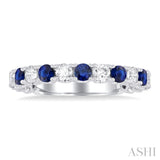 3/8 ctw Round Cut 2.60MM Sapphire and Diamond Precious Wedding Band in 14K White Gold