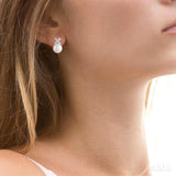 5.5 MM Round Shape Cultured Pearls and 1/20 Ctw Petite 4-Petal Flower Round Cut Diamond Fashion Stud Earrings in 10K White Gold