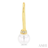 5.5 MM Round Shape Cultured Pearls and 1/20 Ctw Round Cut Diamond Petite Fashion Earrings in 10K Yellow Gold