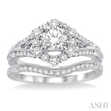 1 1/10 Ctw Diamond Wedding Set with 1 Ctw Round Cut Engagement Ring and 1/10 Ctw Wedding Band in 14K White Gold