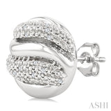 1/10 Ctw Bold Twisted Rib Round Cut Diamond Pirouette Bold Fashion Stud Earrings in Sterling Silver