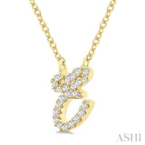 1/20 Ctw Initial 'E' Round cut Diamond Pendant With Chain in 10K Yellow Gold