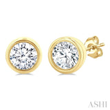 1/5 Ctw Petite Bezel Set Round Cut Diamond Fashion Stud Earrings in 10K Yellow Gold