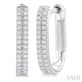 1/5 Ctw Twin Row Round Cut Diamond Fashion Hoop Earring in 10K White Gold